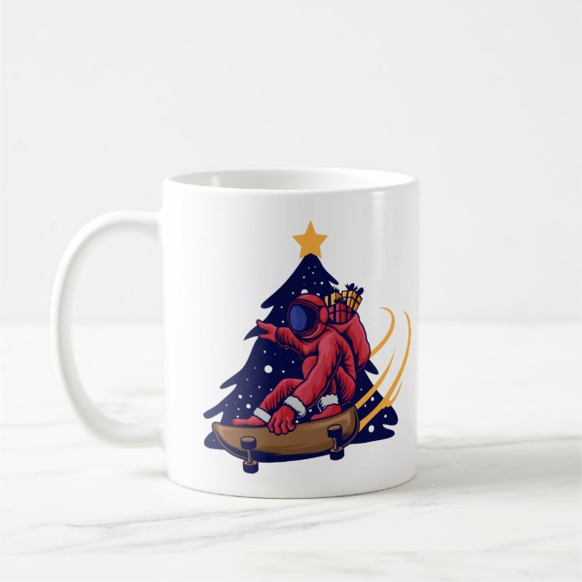 Astronaut Santa With Skateboard Coffee Mug (Left)
