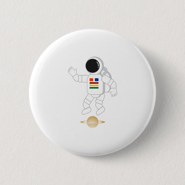 Astronaut Saturn 6 Cm Round Badge (Front)