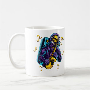 Astronaut Shirt Skull Playing Saxophone In Space M Coffee Mug