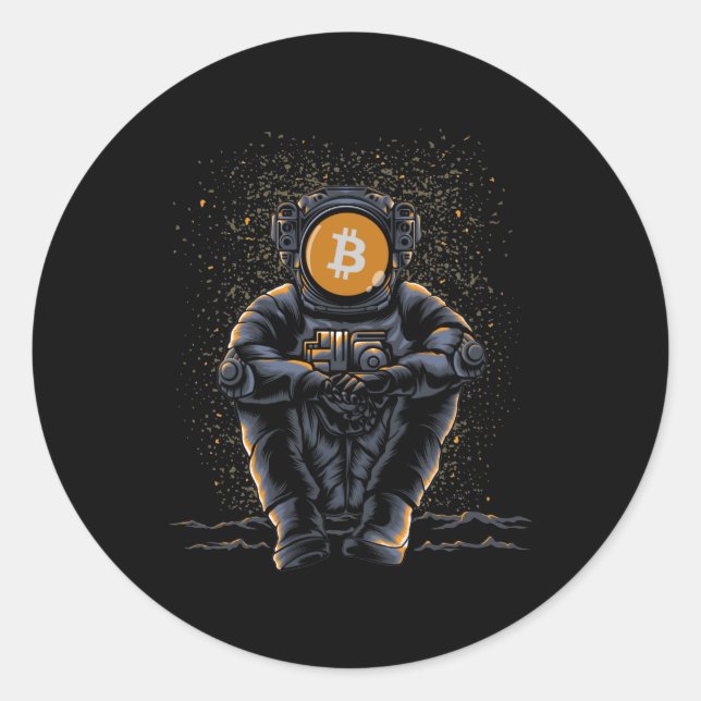 Astronaut Sitting Bitcoin BTC To The Moon Crypto Classic Round Sticker (Front)