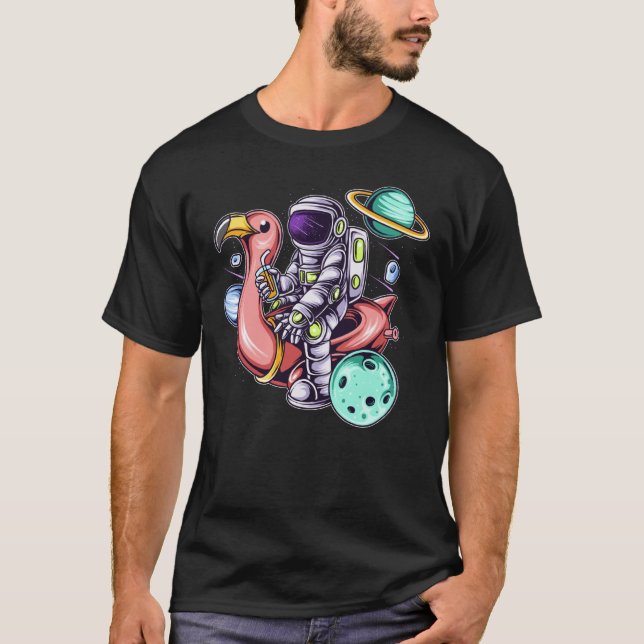 Astronaut Sitting on a Flamingo Summer Boy Girl Wo T-Shirt (Front)
