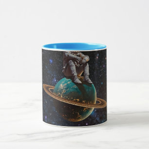 Astronaut Sitting on Ringed Planet Galaxy Coffee M Mug