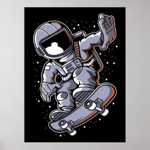 Astronaut Skateboard Jump Poster