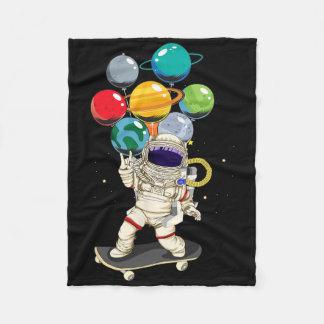Astronaut Skateboarding Kids Lloon Planets Space S Fleece Blanket