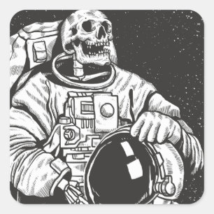 Astronaut Skeleton Spooky Skull Square Sticker