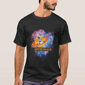 Astronaut Sliding on Saturn's Rings with a Rocket T-Shirt