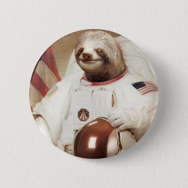 astronaut sloth 6 cm round badge (Front)