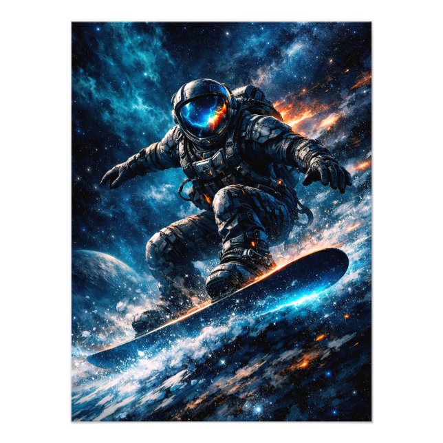 Astronaut Snowboarding Through Space Photo Print (Front)