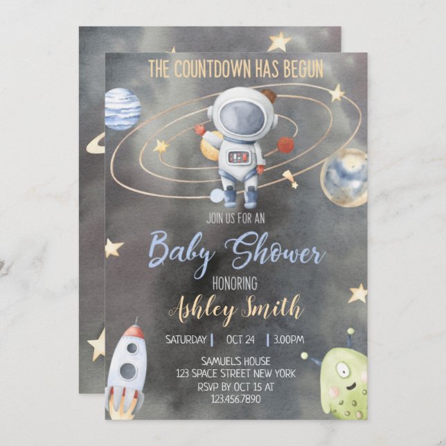 Astronaut Space Baby Shower Invitation (Front/Back)