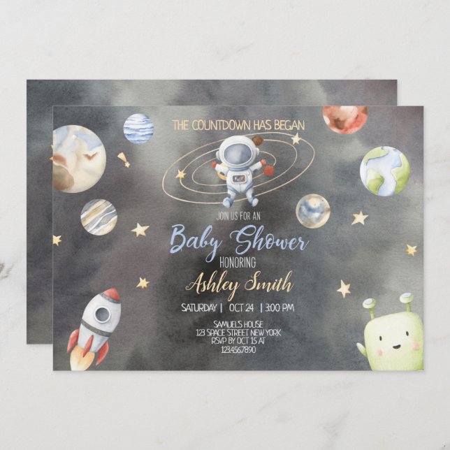 Astronaut Space Baby Shower Invitation (Front/Back)
