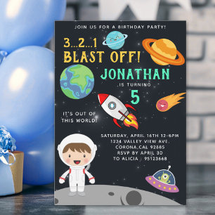 Astronaut Space Birthday Boy Party - Blast Off  Invitation