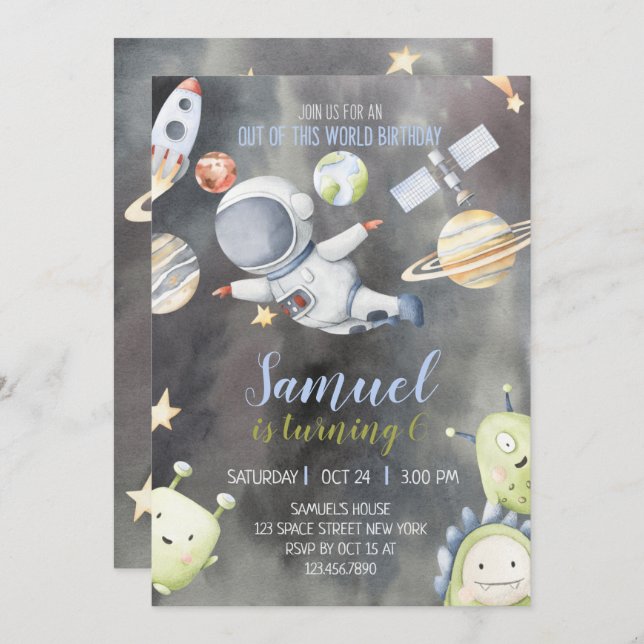 Astronaut Space Birthday Invitation (Front/Back)