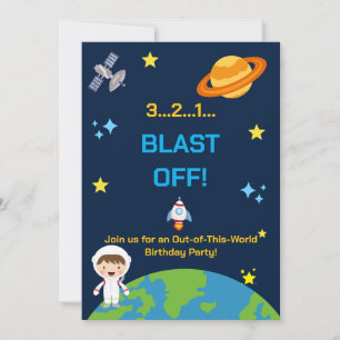 Astronaut Space Birthday Invite 3 2 1 Blast Off