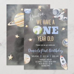 Astronaut Space Birthday One Year Invitation