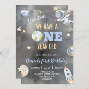 Astronaut Space Birthday One Year Invitation