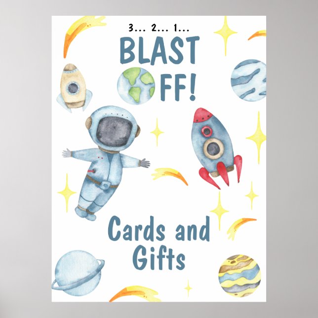 Astronaut Space Birthday Party Cards & Gifts Poster (Front)