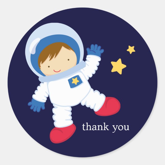 Astronaut Space Birthday Party Classic Round Sticker (Front)