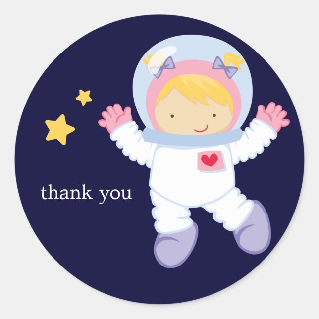Astronaut Space Birthday Party Classic Round Sticker (Front)