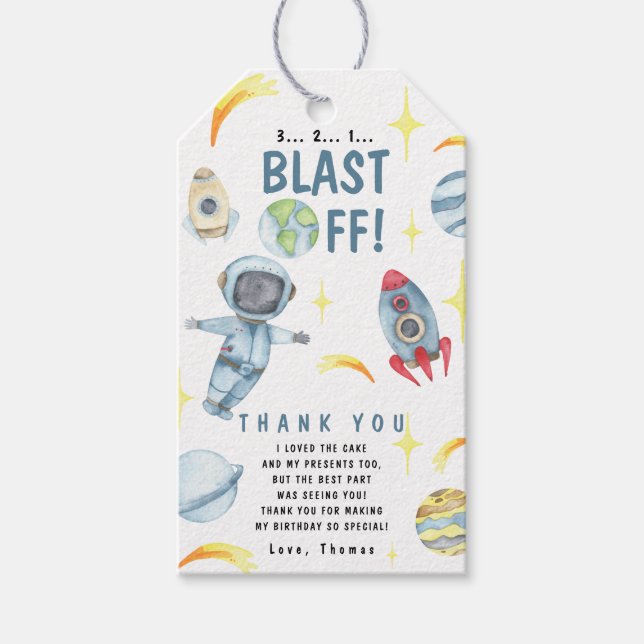 Astronaut Space Birthday Party Gift Tags (Front)
