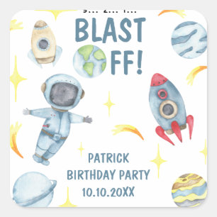 Astronaut Space Birthday Party Square Sticker