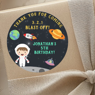 Astronaut Space Birthday - Personalized Blast Off" Classic Round Sticker