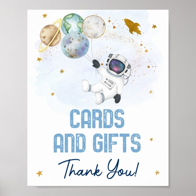 Astronaut Space Blue Gold Cards & Gifts Sign (Front)