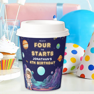 Astronaut Space Boy 4th Birthday Paper Cups
