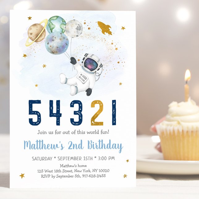 Astronaut Space Countdown 2nd Birthday Invitation (Creator Uploaded)