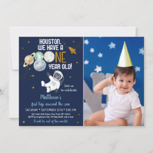 Astronaut Space First Trip Around The Sun Birthday Invitation