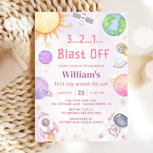 Astronaut Space First Trip Around The Sun Birthday Invitation