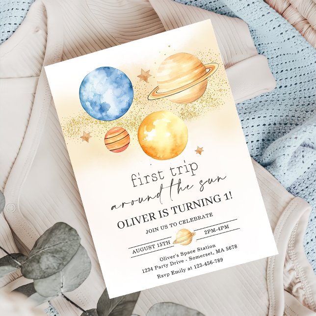 Astronaut Space First Trip Around The Sun Birthday Invitation (Creator Uploaded)