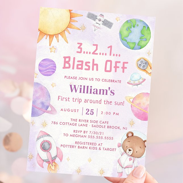 Astronaut Space First Trip Around The Sun Birthday Invitation (Creator Uploaded)