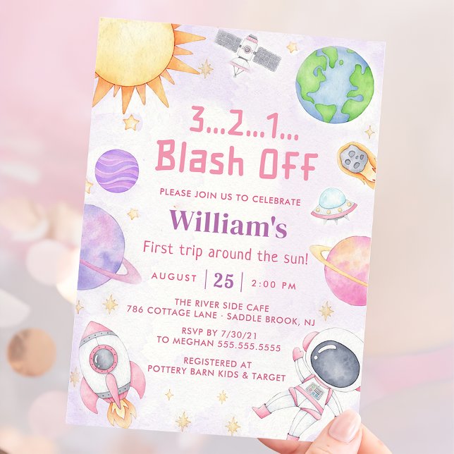 Astronaut Space First Trip Around The Sun Birthday Invitation (Creator Uploaded)