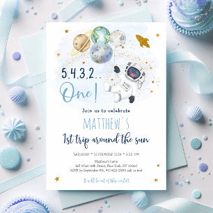 Astronaut Space First Trip Around The Sun Birthday Invitation