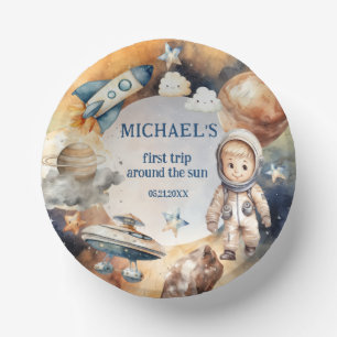 Astronaut Space First Trip Around The Sun Birthday Paper Plate