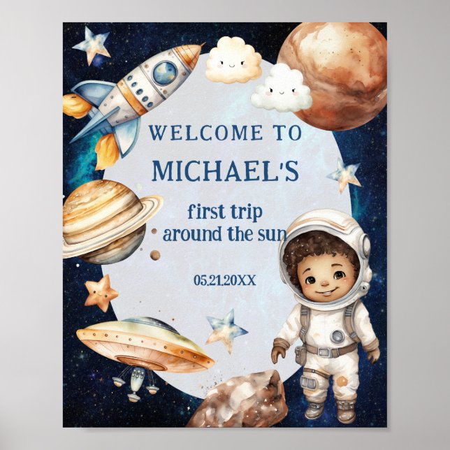Astronaut Space First Trip Around The Sun Welcome Poster (Front)