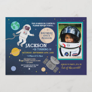 Astronaut Space Galaxy Birthday Party Space Photo Invitation