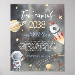 Astronaut Space Galaxy Time Capsule Sign Card