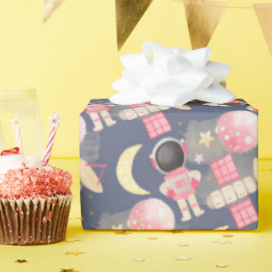 Astronaut Space Girl Pattern Wrapping Paper