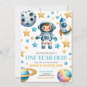 Astronaut Space Kids 1st Birthday Party Invitation