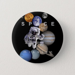 astronaut space mission solar system planets 6 cm round badge