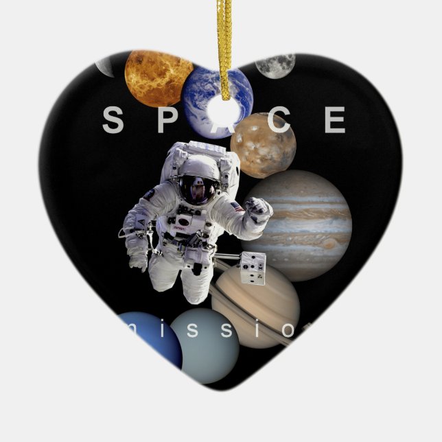 astronaut space mission solar system planets ceramic tree decoration (Front)