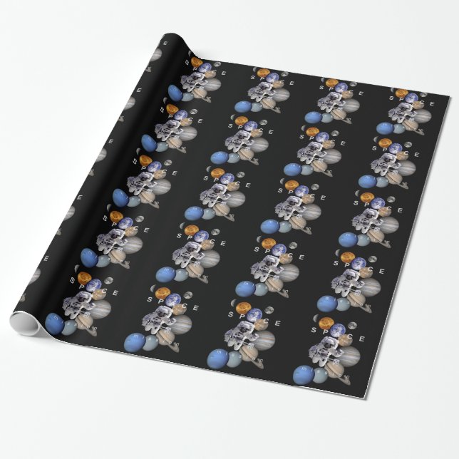 astronaut space mission solar system planets wrapping paper (Unrolled)