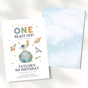 Astronaut Space One 1st Birthday Invitation