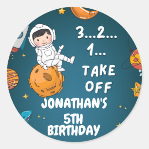 Astronaut Space planets blue birthday   Classic Round Sticker
