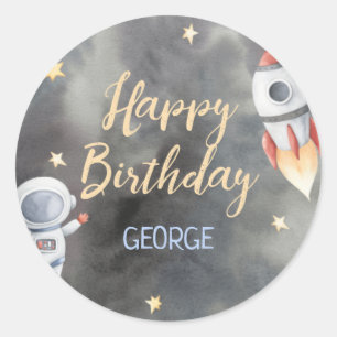 Astronaut Space Ship Cupcake Topper Classic Round Sticker