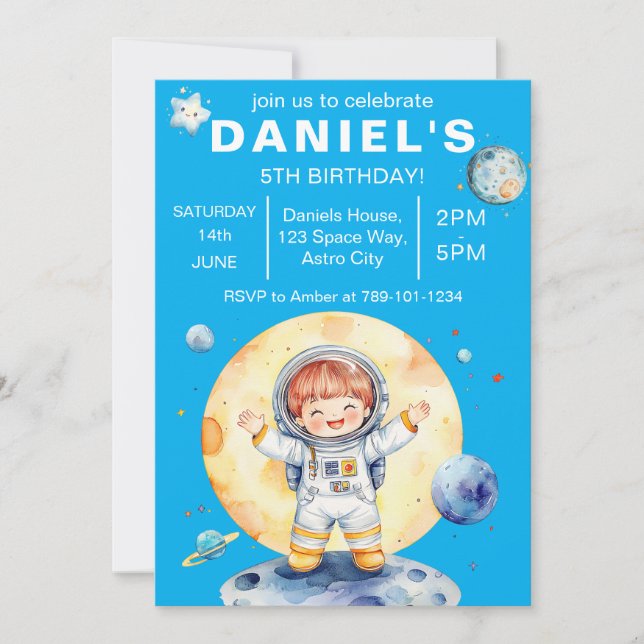 Astronaut Space-Themed Custom Birthday Party Invitation (Front)