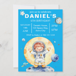 Astronaut Space-Themed Custom Birthday Party Invitation