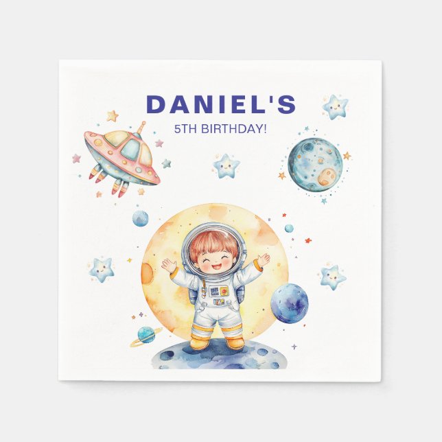Astronaut Space-Themed Custom Birthday Party Napkin (Front)