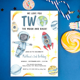 Astronaut Space Two the Moon Birthday Invitation